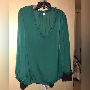 Old Navy Green Long Sleeve Silky Blouse